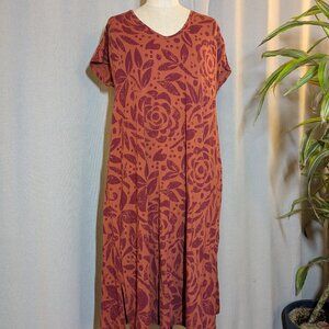 Gudrun Sjoden Midi Dress Orange Floral Red Lagenlook Medium Pockets